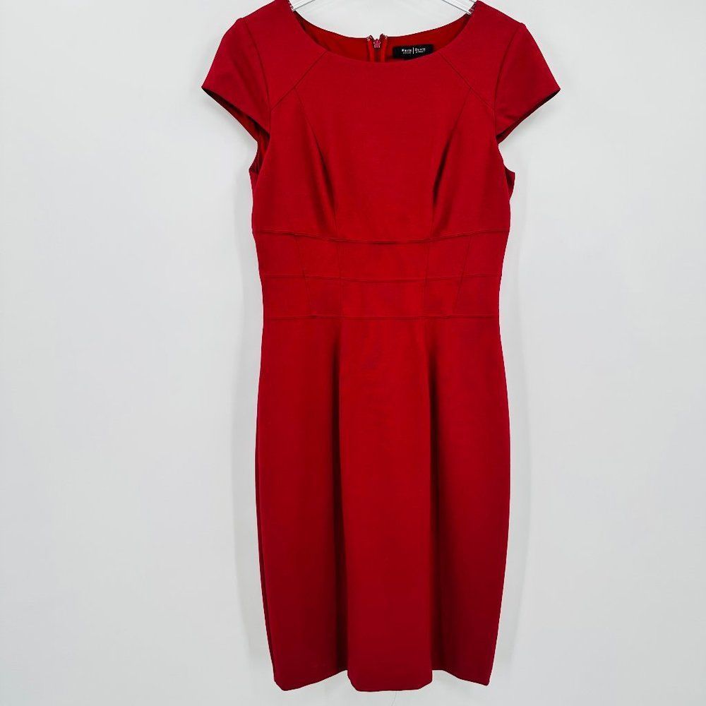 WHBM Size 8 Red Cap Sleeve Stretch Knit Midi Sheath Holiday Dress